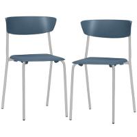 Kit 02 Cadeiras Empilhável Fixa Atom F02 Base Aço Cinza Azul - Lyam Decor - 1