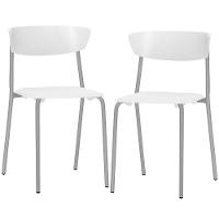 Kit 02 Cadeiras Empilhável Fixa Atom F02 Base Aço Cinza Branco - Lyam Decor - 1