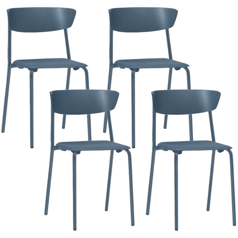 Kit 04 Cadeiras Empilhável Fixa Atom F02 Base Aço Azul - Lyam Decor - 1
