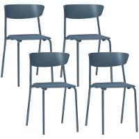 Kit 04 Cadeiras Empilhável Fixa Atom F02 Base Aço Azul - Lyam Decor - 1