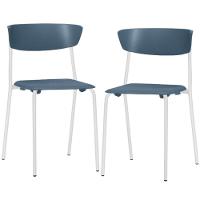 Kit 02 Cadeiras Empilhável Fixa Atom F02 Base Aço Branco Azul - Lyam Decor - 1