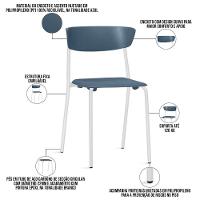 Kit 02 Cadeiras Empilhável Fixa Atom F02 Base Aço Branco Azul - Lyam Decor - 3