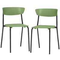 Kit 02 Cadeiras Empilhável Fixa Atom F02 Base Aço Preta Verde - Lyam Decor - 1
