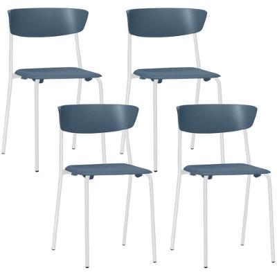 Kit 04 Cadeiras Empilhável Fixa Atom F02 Base Aço Branco Azul - Lyam Decor