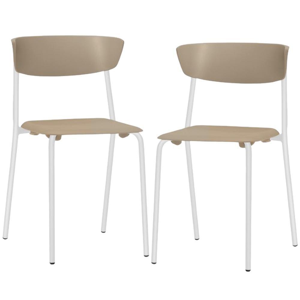 Kit 02 Cadeiras Empilhável Fixa Atom F02 Base Aço Branco Nude - Lyam Decor - 1