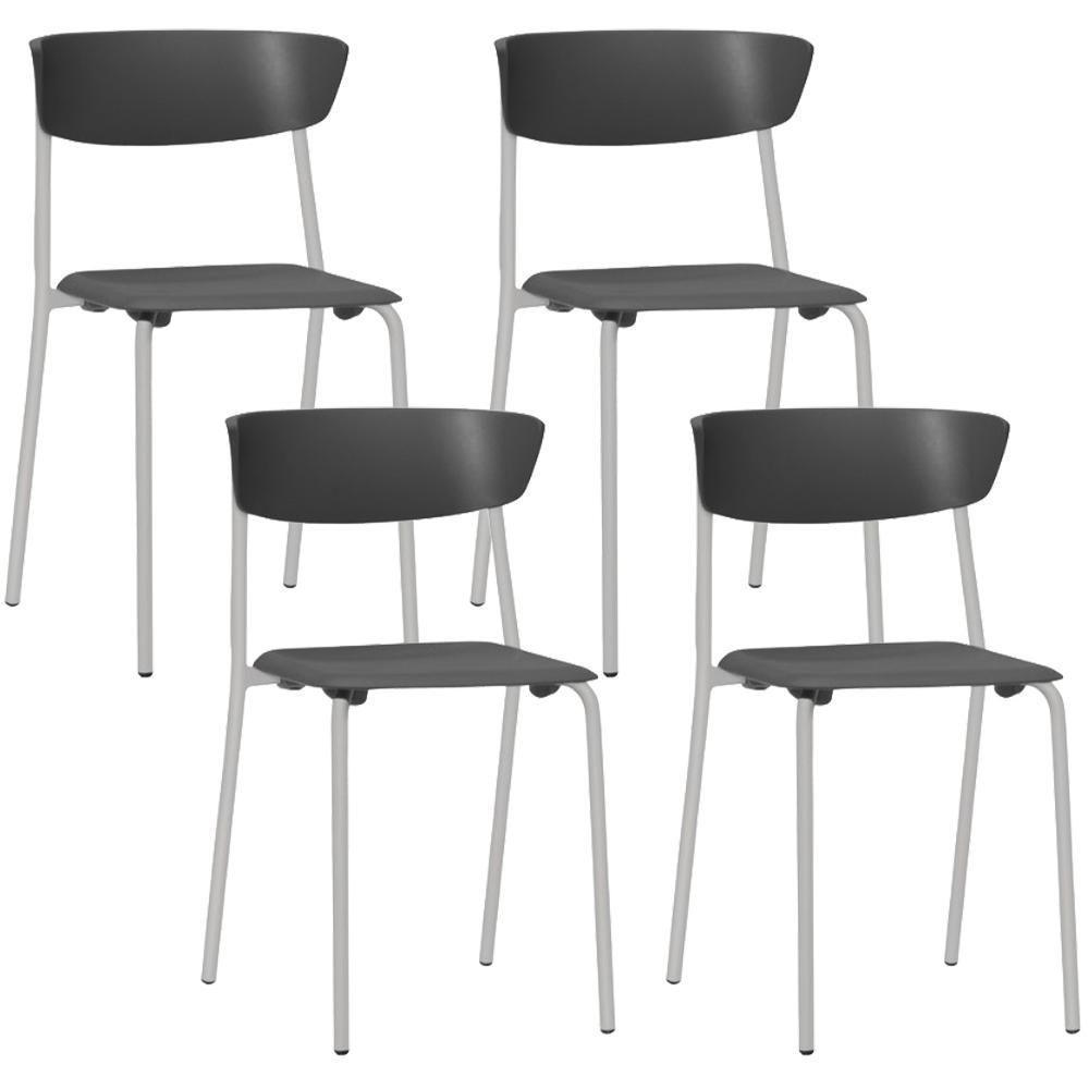 Kit 04 Cadeiras Empilhável Fixa Atom F02 Base Aço Cinza Preto - Lyam Decor - 1