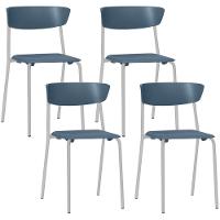 Kit 04 Cadeiras Empilhável Fixa Atom F02 Base Aço Cinza Azul - Lyam Decor - 1