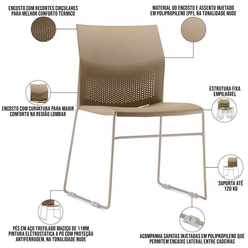 Cadeira Empilhável Fixa Link F02 Base Aço Nude - Lyam Decor - 3