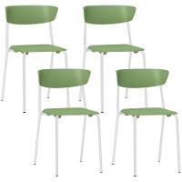 Kit 04 Cadeiras Empilhável Fixa Atom F02 Base Aço Branco Verde - Lyam Decor - 1