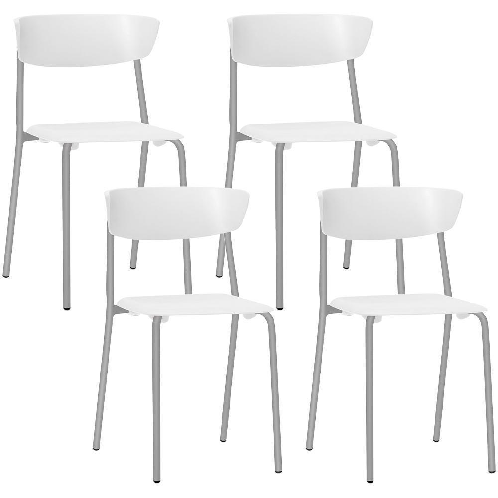 Kit 04 Cadeiras Empilhável Fixa Atom F02 Base Aço Cinza Branco - Lyam Decor - 1