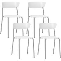 Kit 04 Cadeiras Empilhável Fixa Atom F02 Base Aço Cinza Branco - Lyam Decor - 1