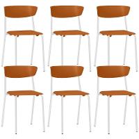 Kit 06 Cadeiras Empilhável Fixa Atom F02 Base Aço Branco Laranja - Lyam Decor - 1