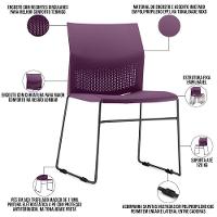 Cadeira Empilhável Fixa Link F02 Base Aço Preta Roxo - Lyam Decor - 3