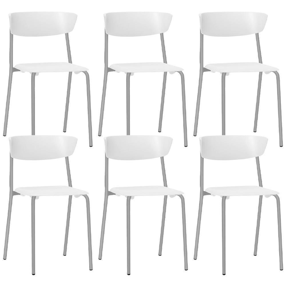 Kit 06 Cadeiras Empilhável Fixa Atom F02 Base Aço Cinza Branco - Lyam Decor - 1