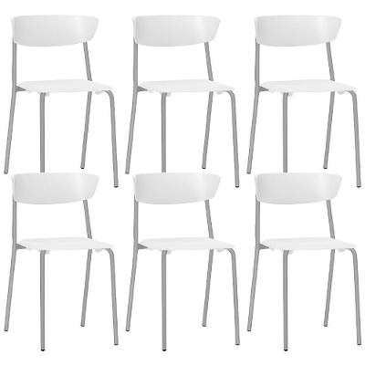 Kit 06 Cadeiras Empilhável Fixa Atom F02 Base Aço Cinza Branco - Lyam Decor