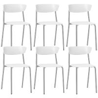 Kit 06 Cadeiras Empilhável Fixa Atom F02 Base Aço Cinza Branco - Lyam Decor - 1