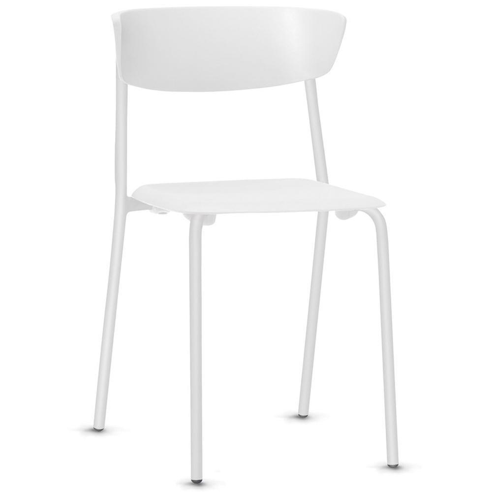 Cadeira Empilhável Fixa Atom F02 Base Aço Branco - Lyam Decor - 1