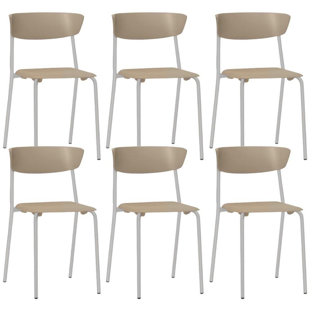 Kit 06 Cadeiras Empilhável Fixa Atom F02 Base Aço Cinza Nude - Lyam Decor - 1