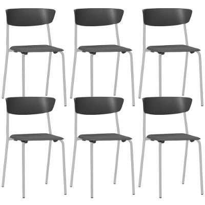 Kit 06 Cadeiras Empilhável Fixa Atom F02 Base Aço Cinza Preto - Lyam Decor
