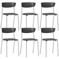 Kit 06 Cadeiras Empilhável Fixa Atom F02 Base Aço Cinza Preto - Lyam Decor - 1