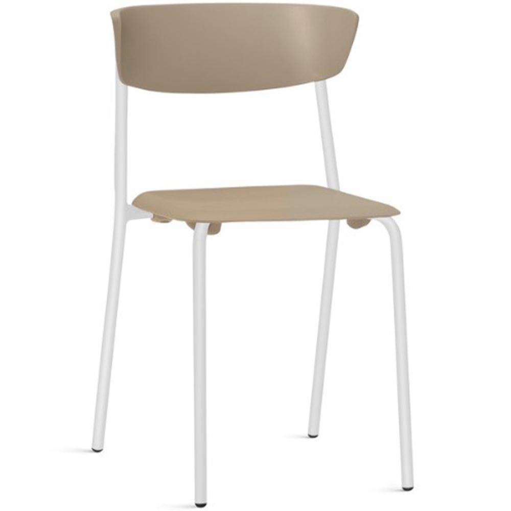 Cadeira Empilhável Fixa Atom F02 Base Aço Branco Nude - Lyam Decor - 1