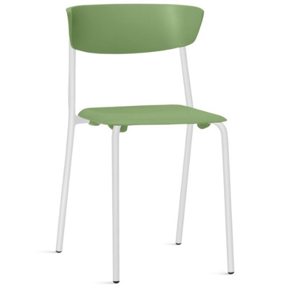 Cadeira Empilhável Fixa Atom F02 Base Aço Branco Verde - Lyam Decor - 1