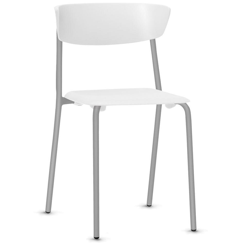 Cadeira Empilhável Fixa Atom F02 Base Aço Cinza Branco - Lyam Decor - 1