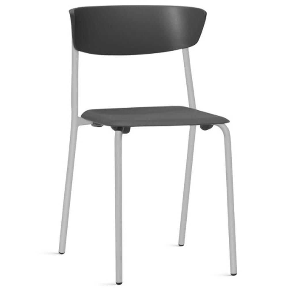 Cadeira Empilhável Fixa Atom F02 Base Aço Cinza Preto - Lyam Decor - 1