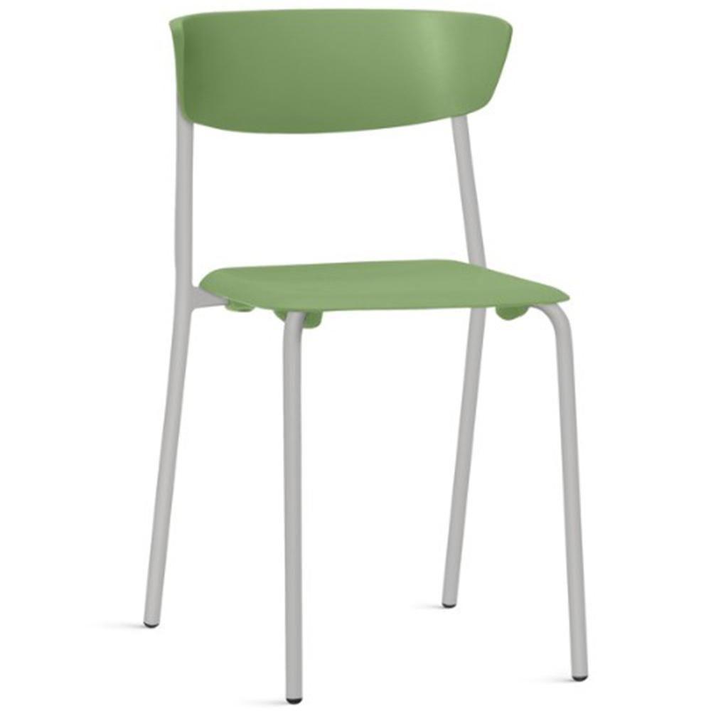Cadeira Empilhável Fixa Atom F02 Base Aço Cinza Verde - Lyam Decor - 1