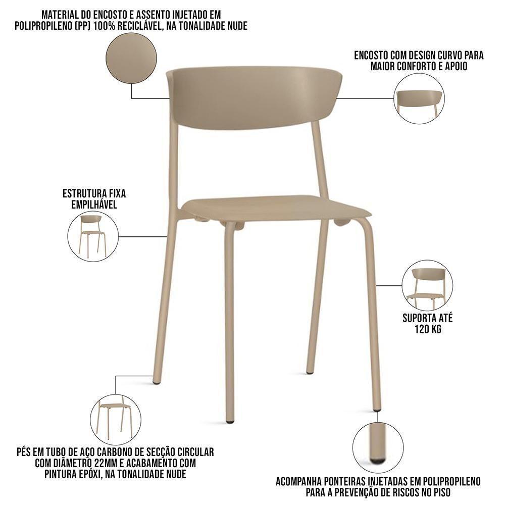 Cadeira Empilhável Fixa Atom F02 Base Aço Nude - Lyam Decor - 3