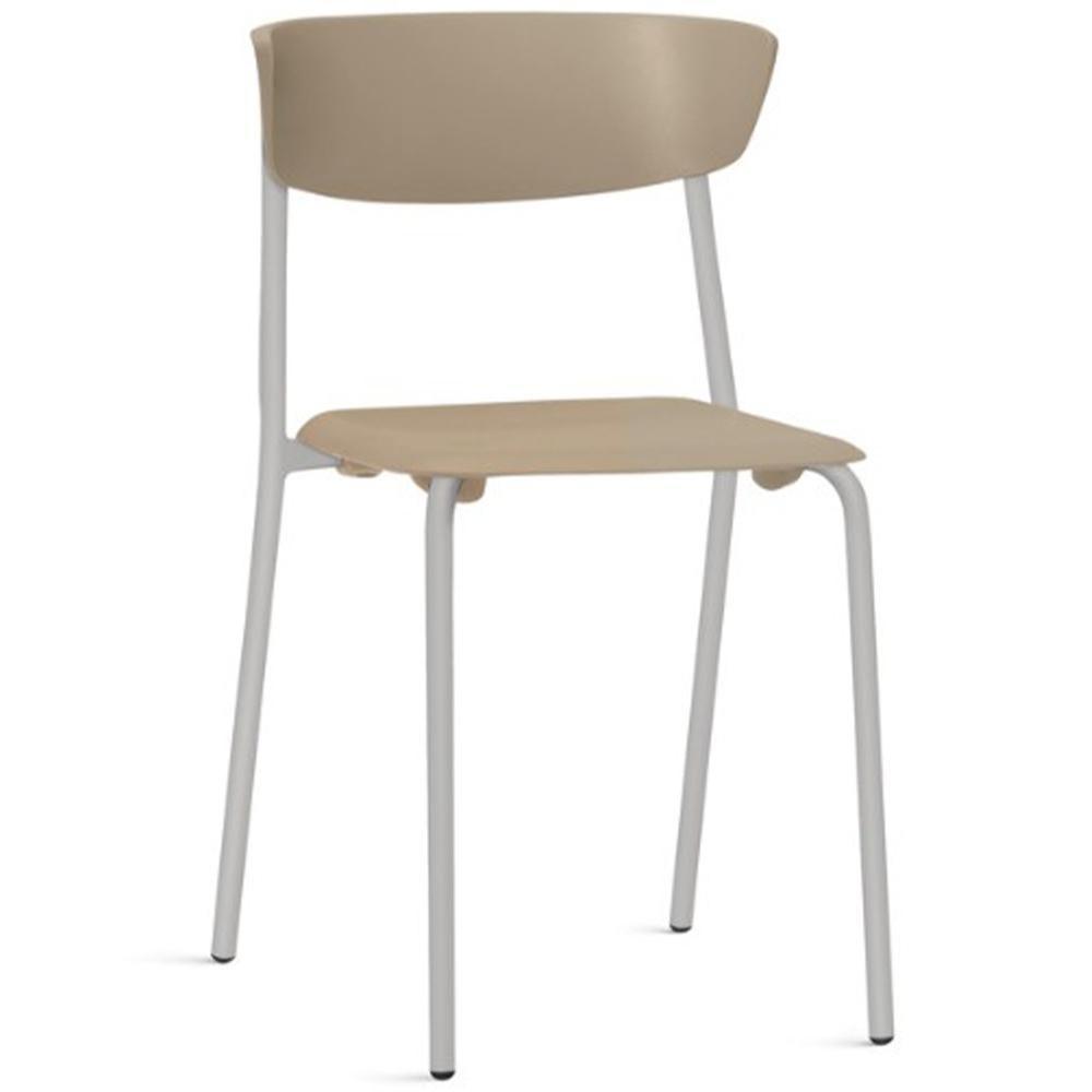 Cadeira Empilhável Fixa Atom F02 Base Aço Cinza Nude - Lyam Decor - 1
