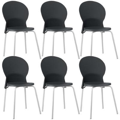 Kit 06 Cadeiras Mond F02 Estrutura em Aço Assento Plástico Preto para Cozinha