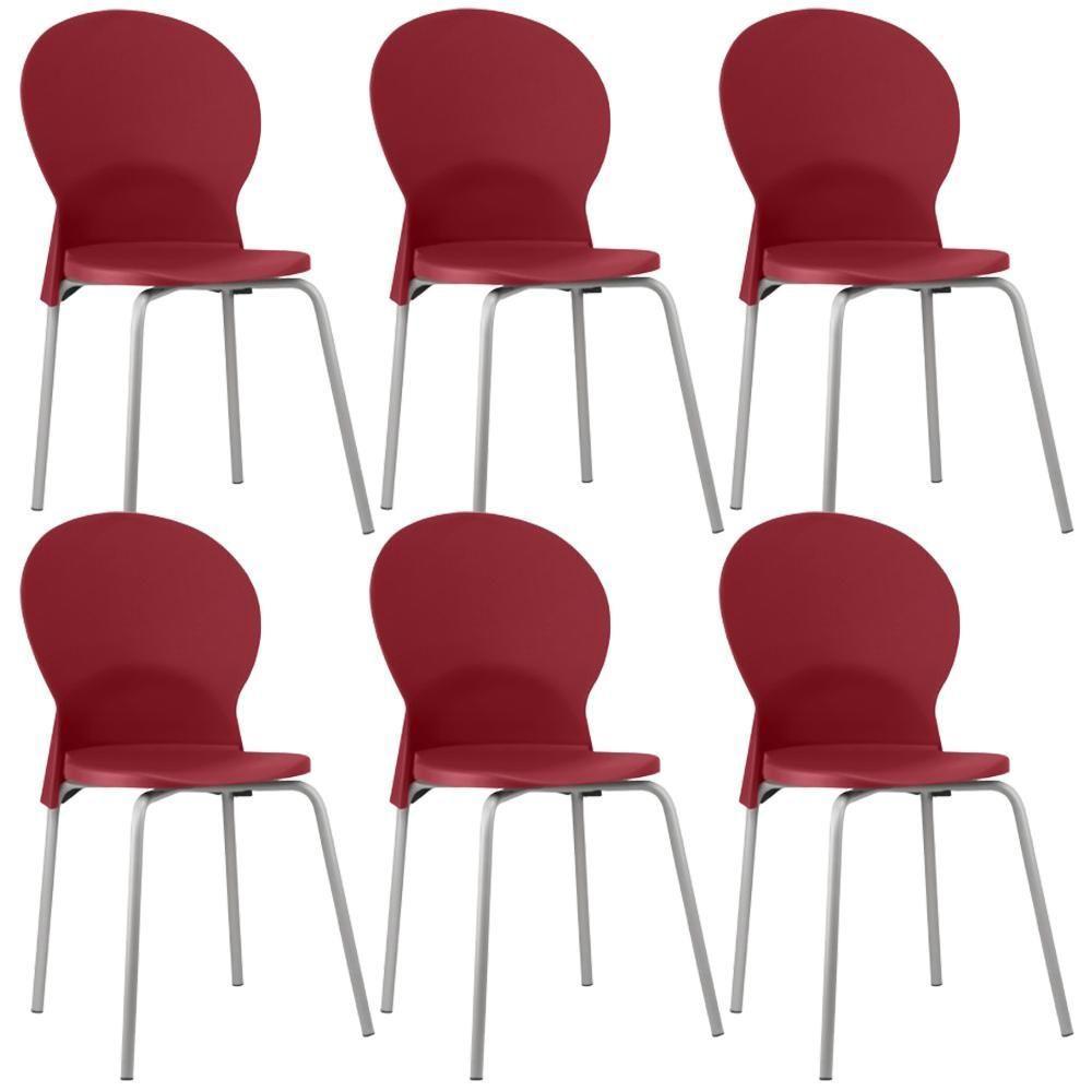 Kit 06 Cadeiras Para Sala De Jantar Cozinha Mond F02 Base Aço Cinza Vermelho - Lyam Decor - 1