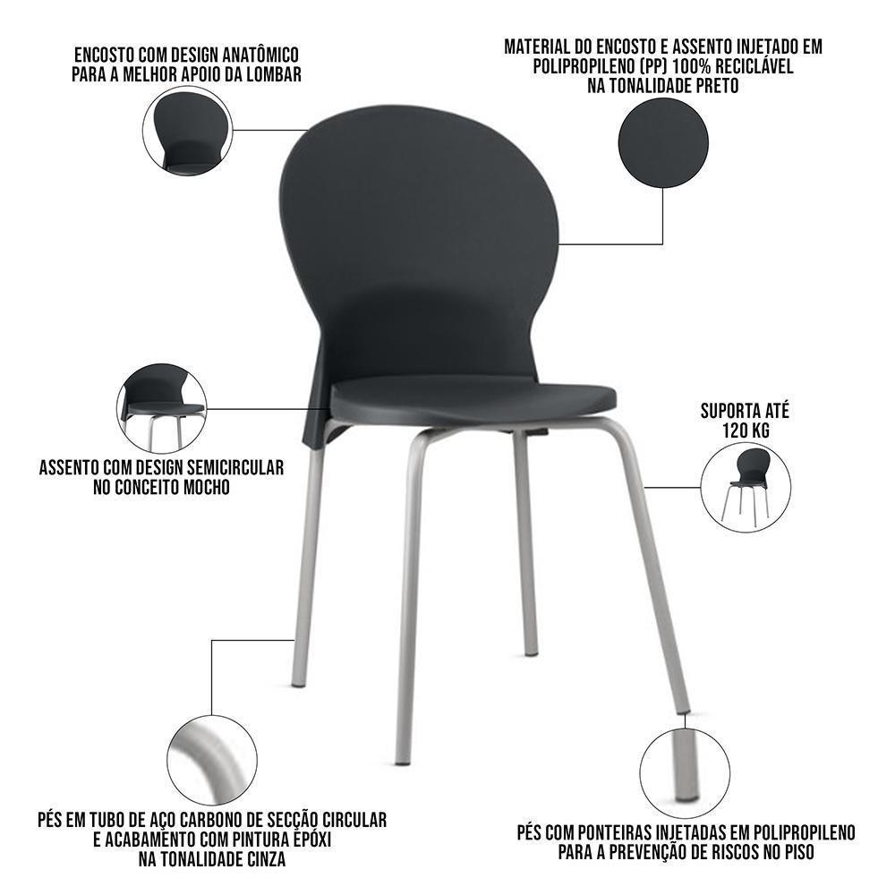 Kit 06 Cadeiras Para Sala De Jantar Cozinha Mond F02 Base Aço Cinza Preto - Lyam Decor - 3