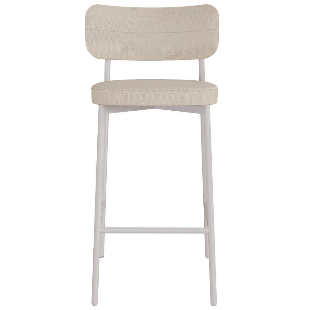 Kit 02 Banquetas Alta Bar Cozinha Sala De Jantar Aço Branco Kaira C01 Linho Areia - Lyam Decor - 2