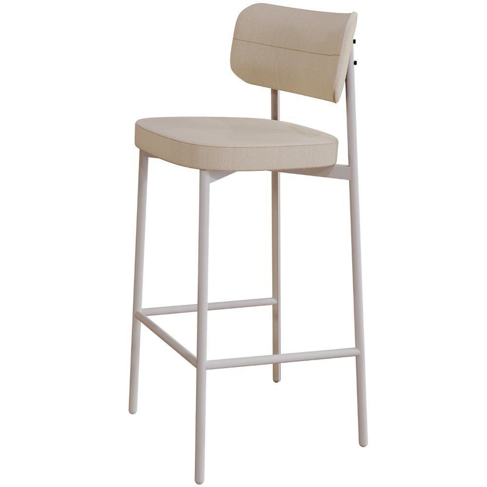 Kit 02 Banquetas Alta Bar Cozinha Sala De Jantar Aço Branco Kaira C01 Linho Areia - Lyam Decor - 5