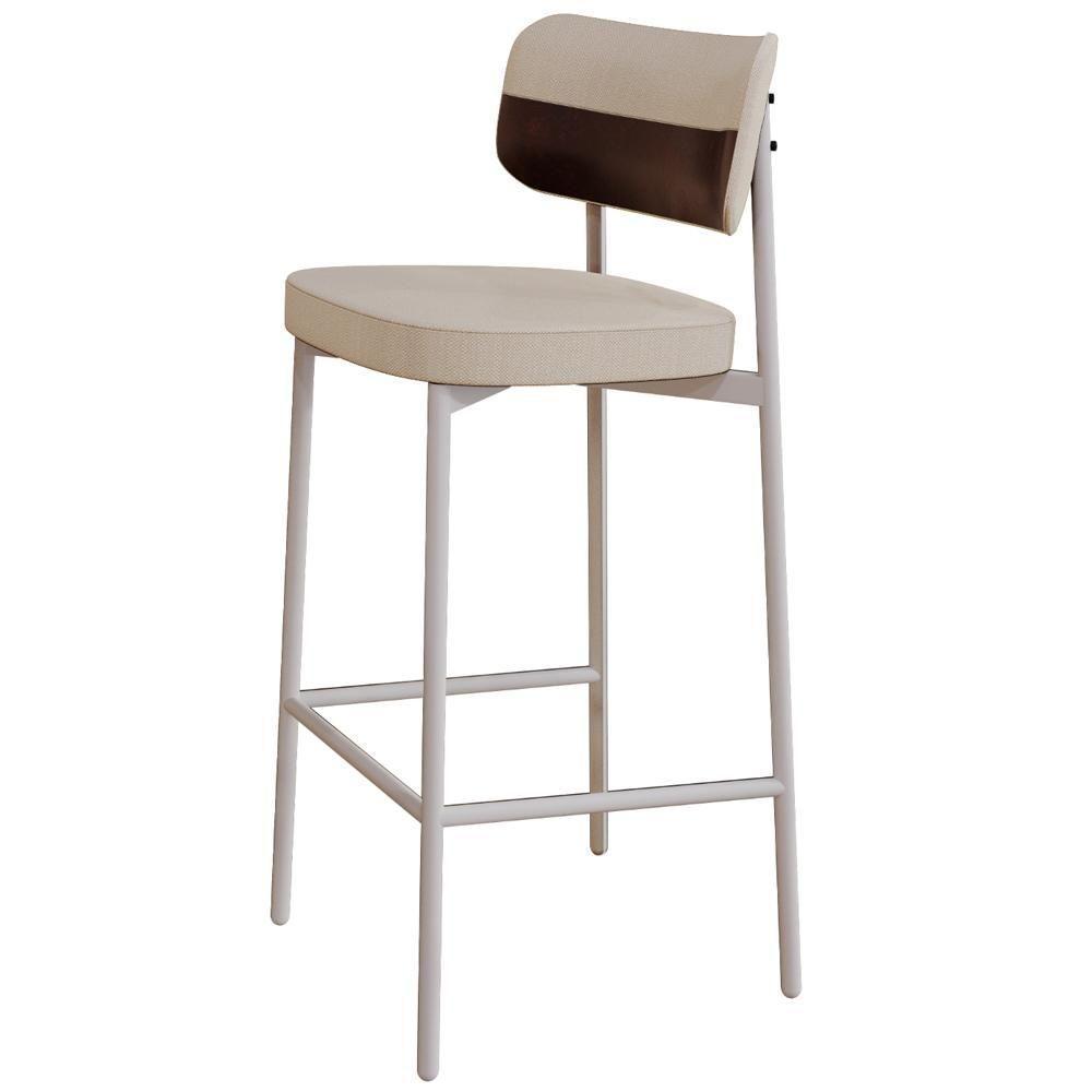 Kit 02 Banquetas Alta Bar Cozinha Sala De Jantar Aço Branco Kaira C01 Linho Areia Courino Café - Lyam Decor - 5