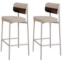 Kit 02 Banquetas Alta Bar Cozinha Sala De Jantar Aço Branco Kaira C01 Linho Areia Courino Café - Lyam Decor - 1