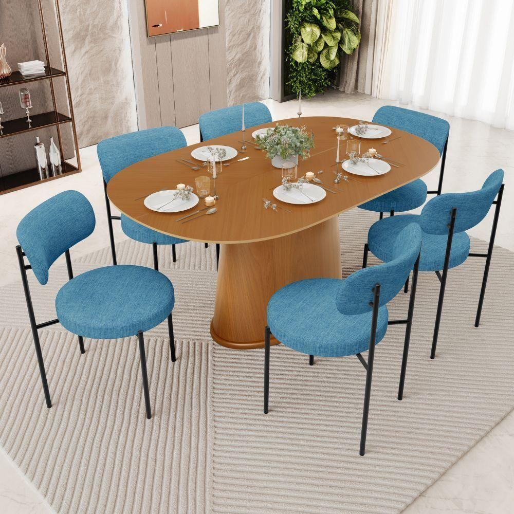 Cadeira Decorativa Estofada Para Sala De Jantar Louise L02 Linho Azul - Lyam Decor - 7