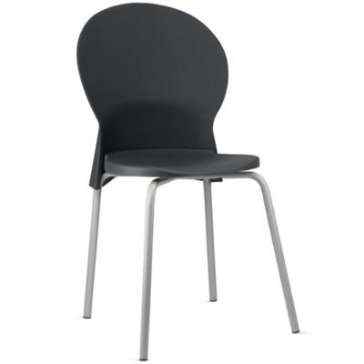 Cadeira Mond F02 em Aço com Assento em Plástico Preto para Sala de Jantar Ou Cozinha