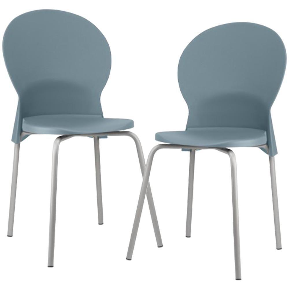 Kit 02 Cadeiras Para Sala De Jantar Cozinha Mond F02 Base Aço Branco Azul - Lyam Decor - 1