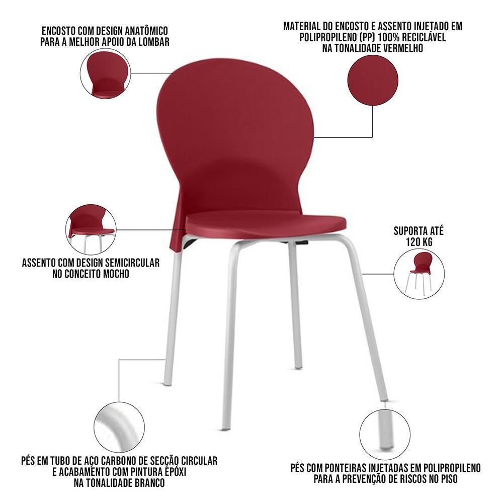 Cadeira Para Sala De Jantar Cozinha Mond F02 Base Aço Branco Vermelho - Lyam Decor - 3
