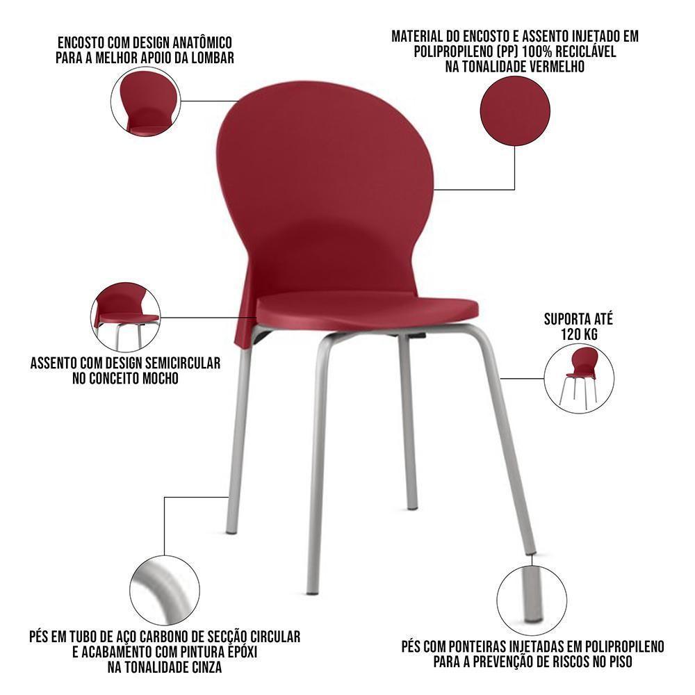 Cadeira Para Sala De Jantar Cozinha Mond F02 Base Aço Cinza Vermelho - Lyam Decor - 2