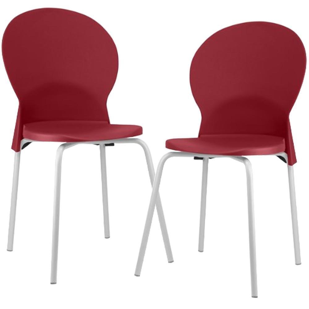 Kit 02 Cadeiras Para Sala De Jantar Cozinha Mond F02 Base Aço Branco Vermelho - Lyam Decor - 1