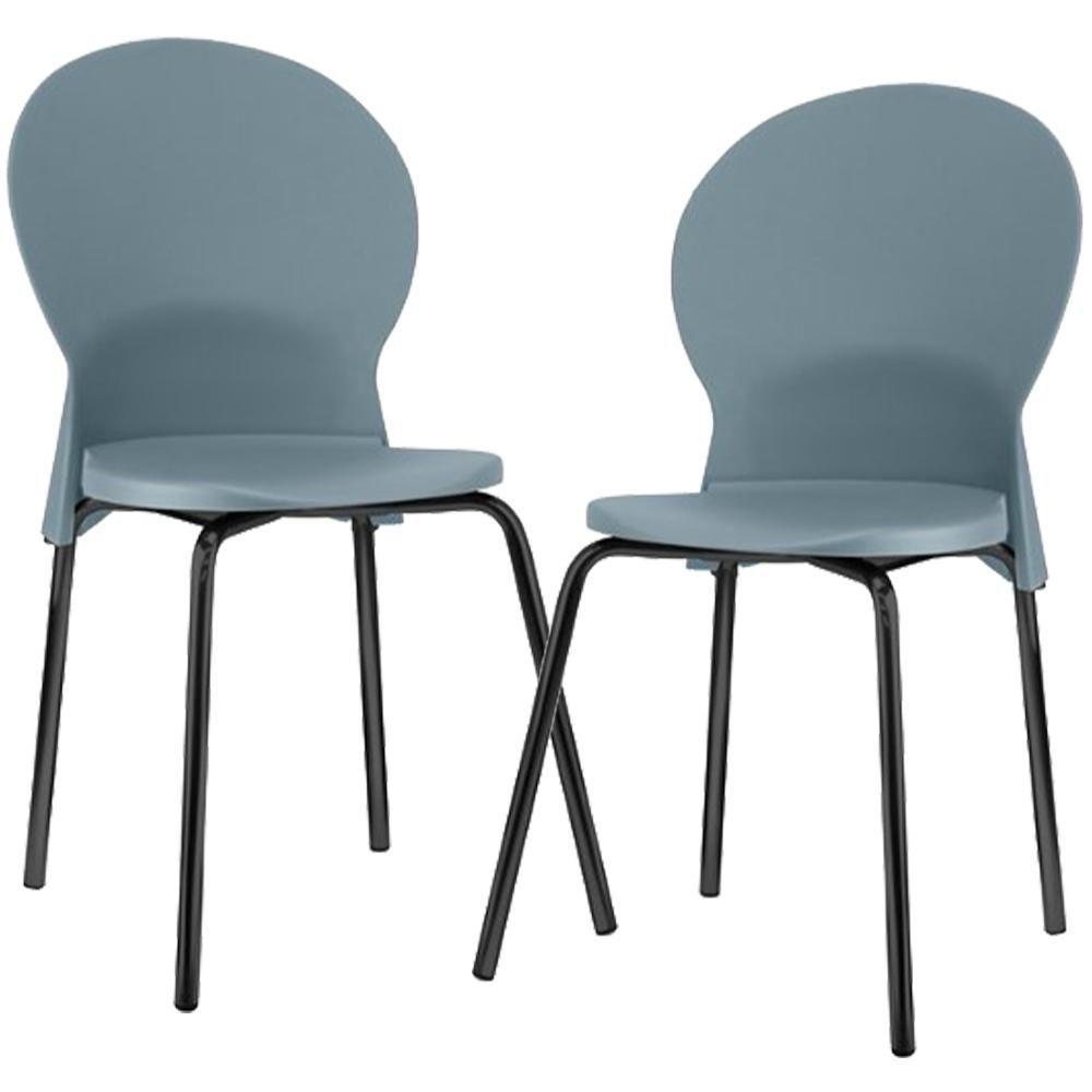 Kit 02 Cadeiras Para Sala De Jantar Cozinha Mond F02 Base Aço Preto Azul - Lyam Decor - 1