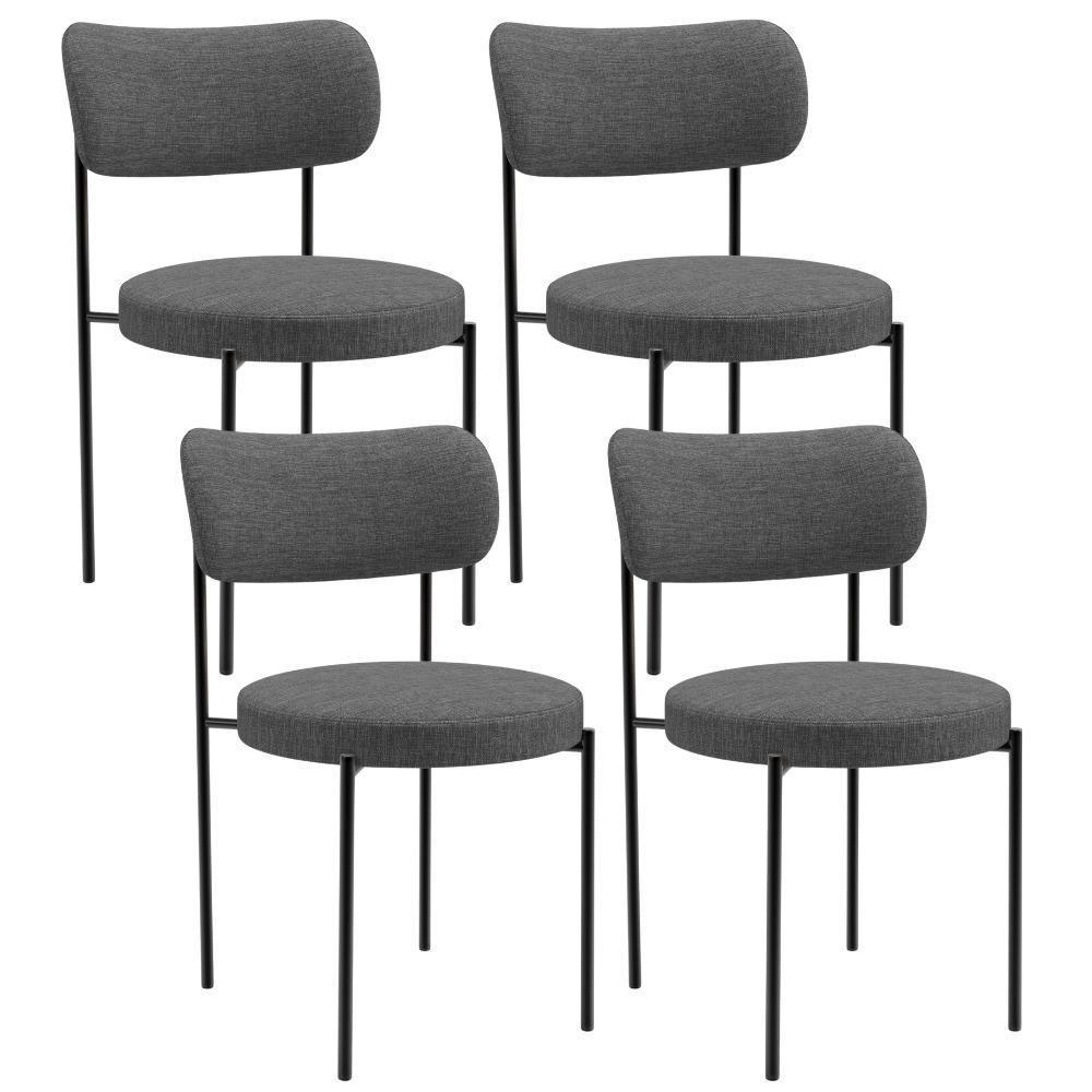 Kit 04 Cadeiras Estofadas Para Sala De Jantar Louise L02 Linho Cinza Escuro - Lyam Decor - 1