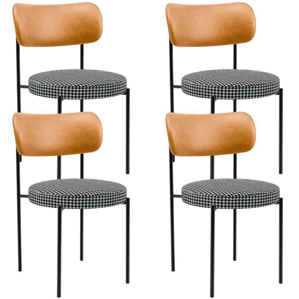 Kit 04 Cadeiras Estofadas Para Sala De Jantar Louise L02 Couríssimo Whisky Pied Poule - Lyam Decor - 1
