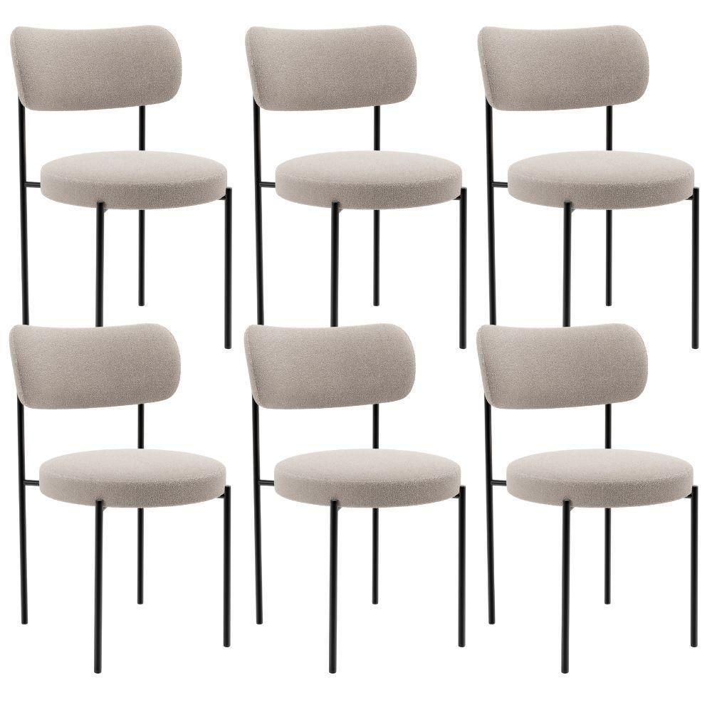 Kit 06 Cadeiras Estofadas Para Sala De Jantar Louise L02 Bouclê Creme - Lyam Decor - 1