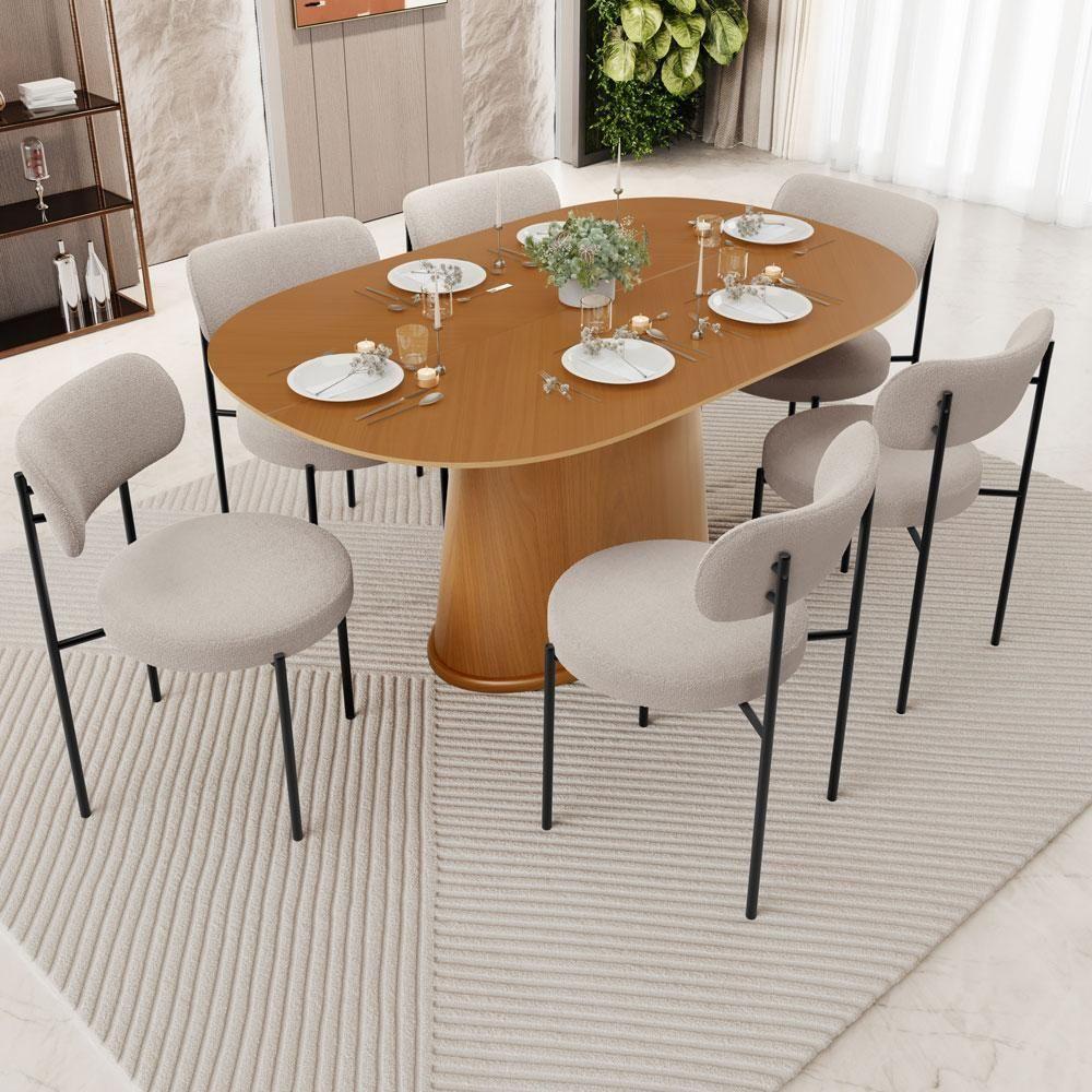 Kit 06 Cadeiras Estofadas Para Sala De Jantar Louise L02 Bouclê Creme - Lyam Decor - 8