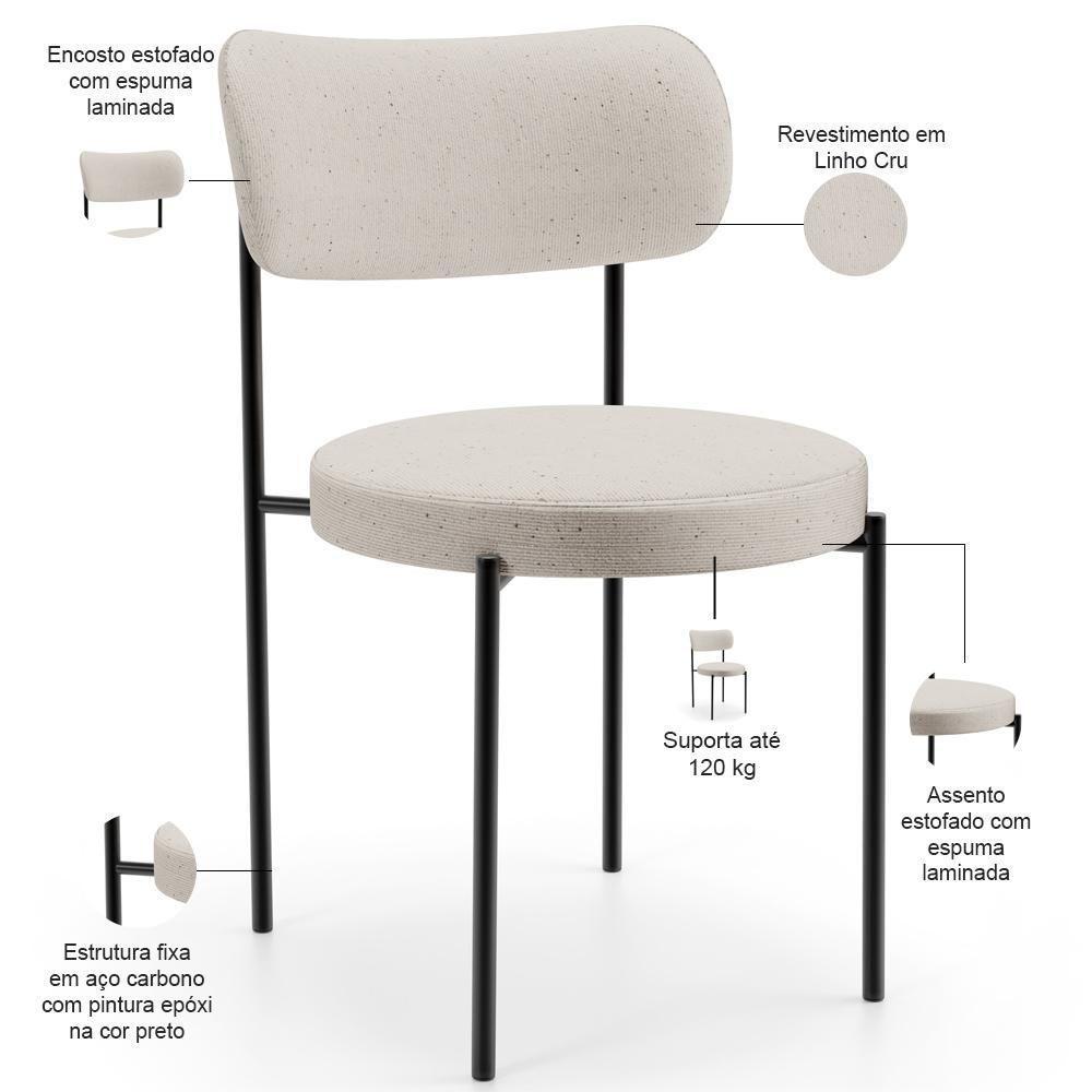 Kit 06 Cadeiras Estofadas Para Sala De Jantar Louise L02 Linho Cru - Lyam Decor - 5